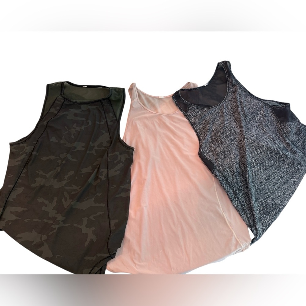 3-Pack Women's lululemon Tank Tops - Black Camo, Blush Pink, black and white